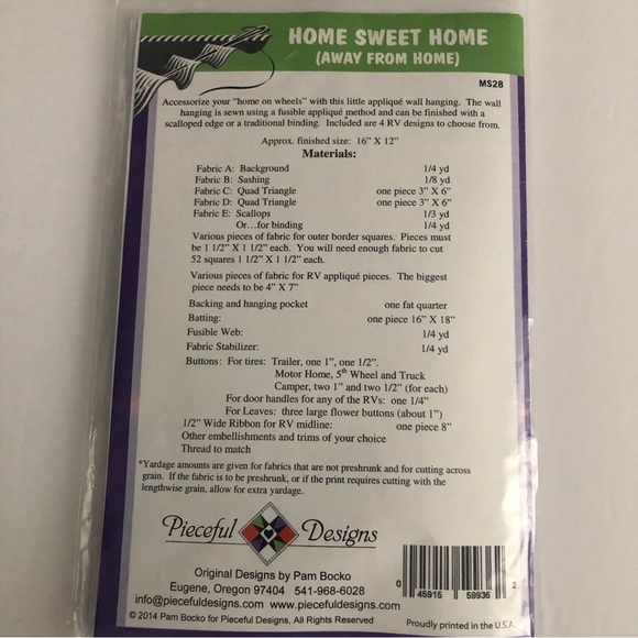 4/$15 Quilt Pattern Home Sweet Home (Away From Home) Incl. All 4 Designs… - Picture 4 of 4